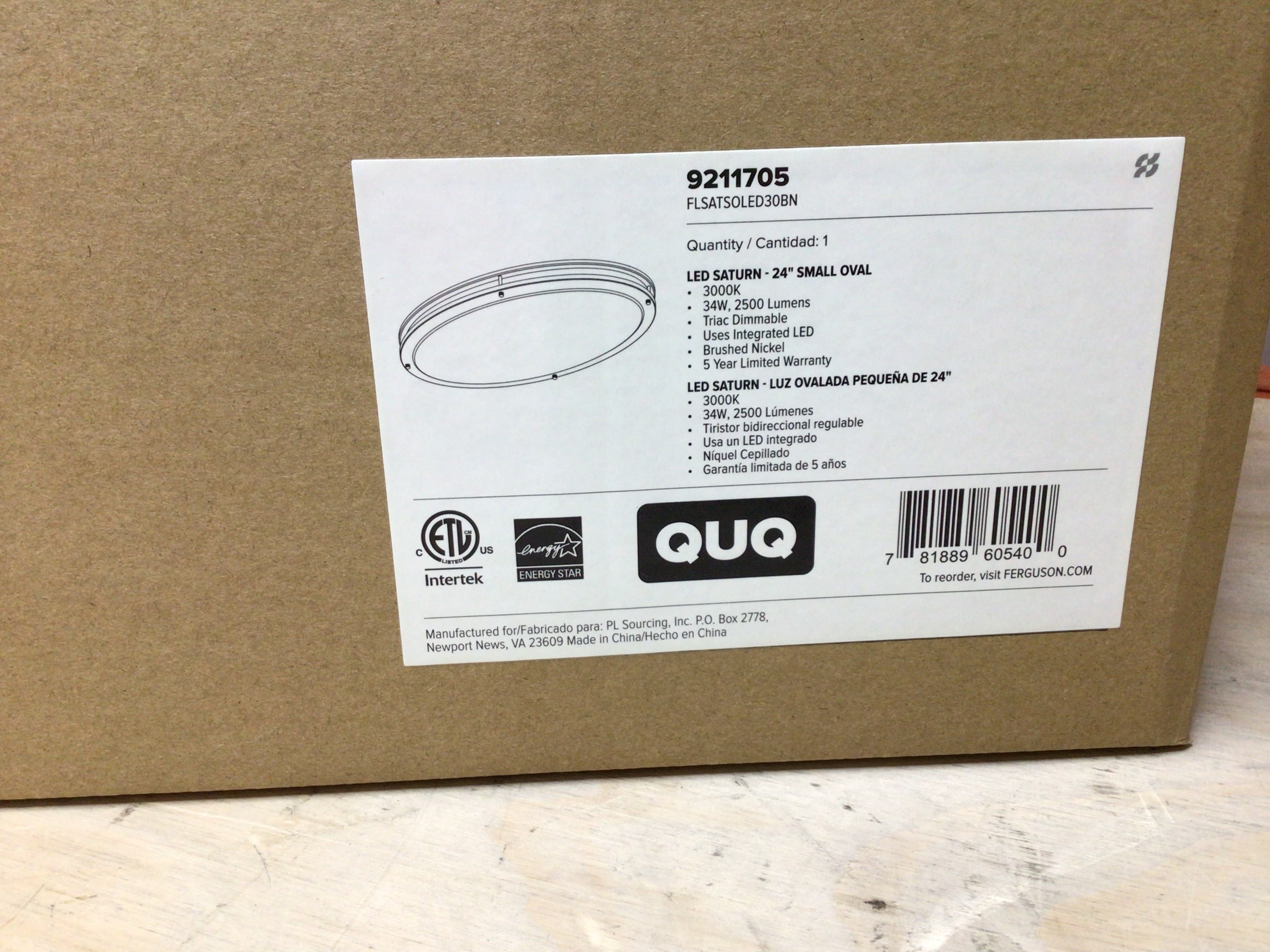 Miseno FLSATSOLED30BN LED Flush Mount Oval Fixture Nickel 24" Wide 9211705 (8128560791790)